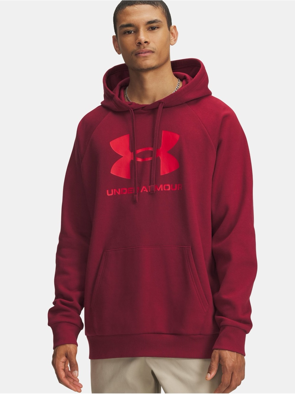 Under Armour UA Rival Fleece Men’s Logo Hoodie Large Cardinal Red 625 Pocket EUC